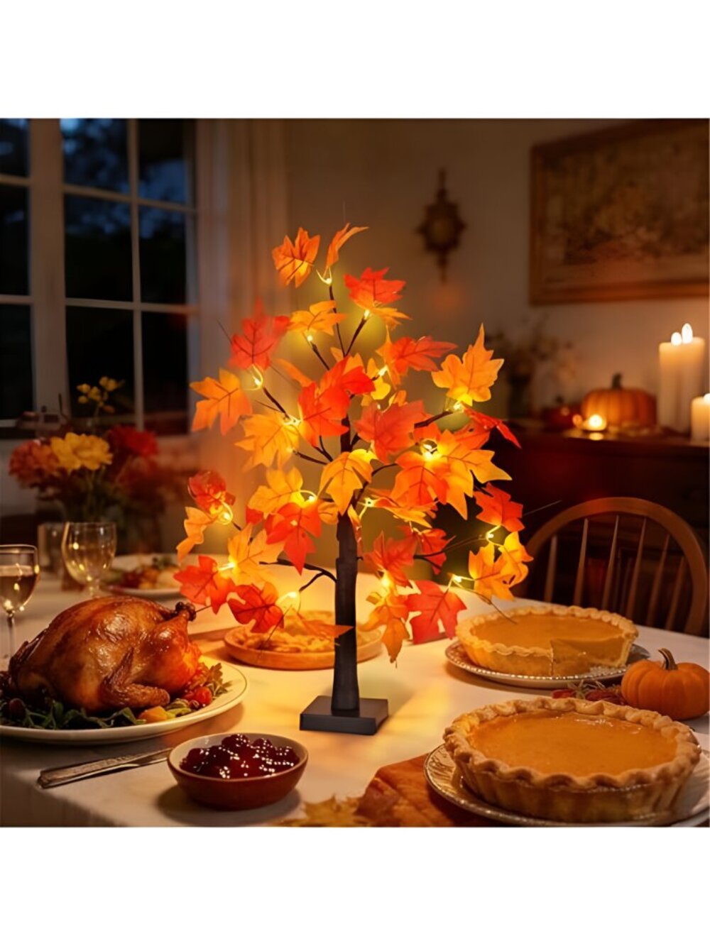 1 Pack 24 Inch Fall Maple Tree with 48LED Battery Operated Lighted Tabletop - Picture 6 of 7